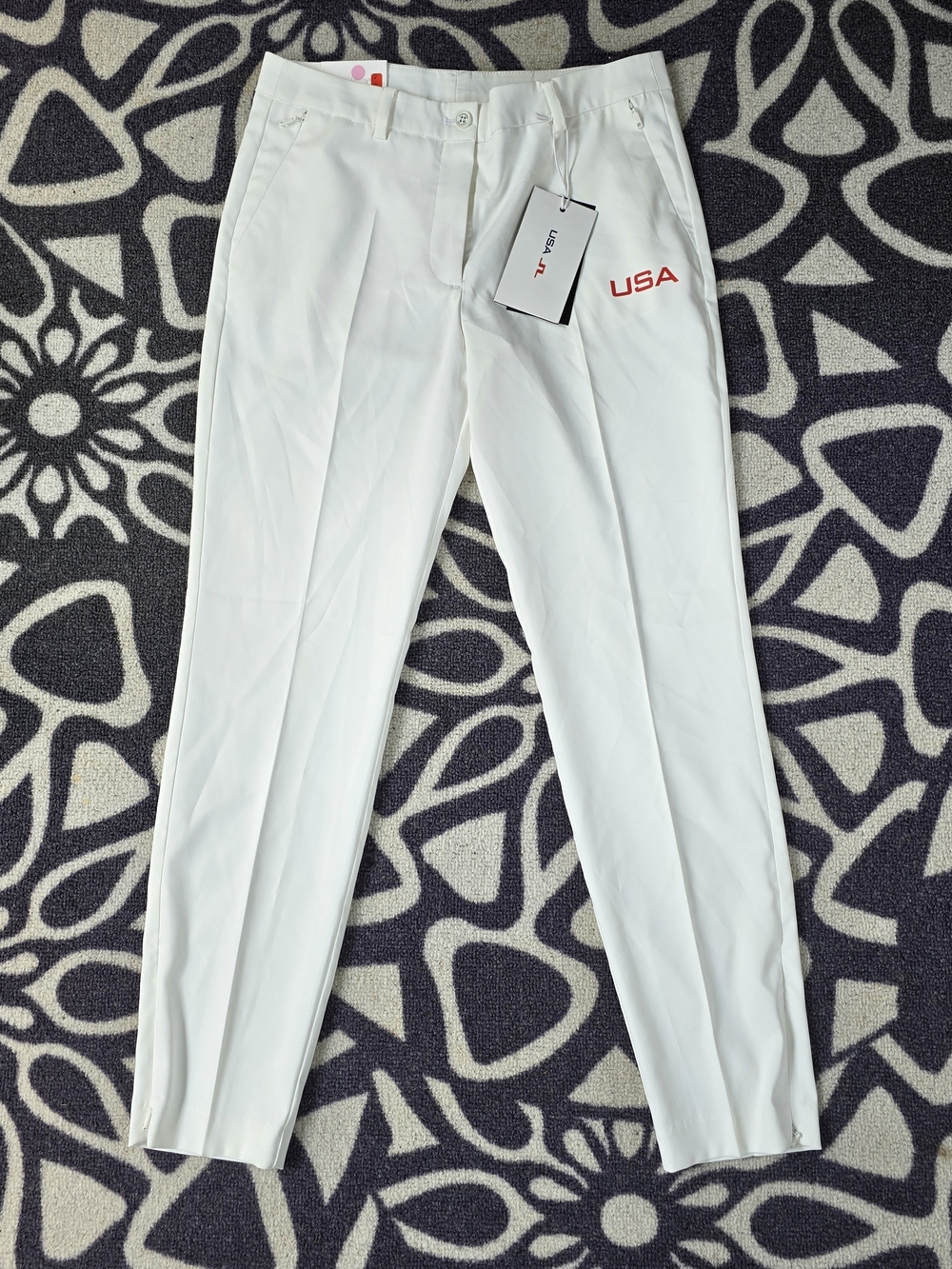 J.Lindeberg White Women's Golf Pants with Red USA Embroidery Sz 27